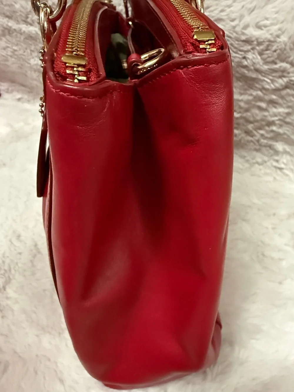 COACH Large Christie Carryall Red Leather Tote with Gold-Tone Hardware